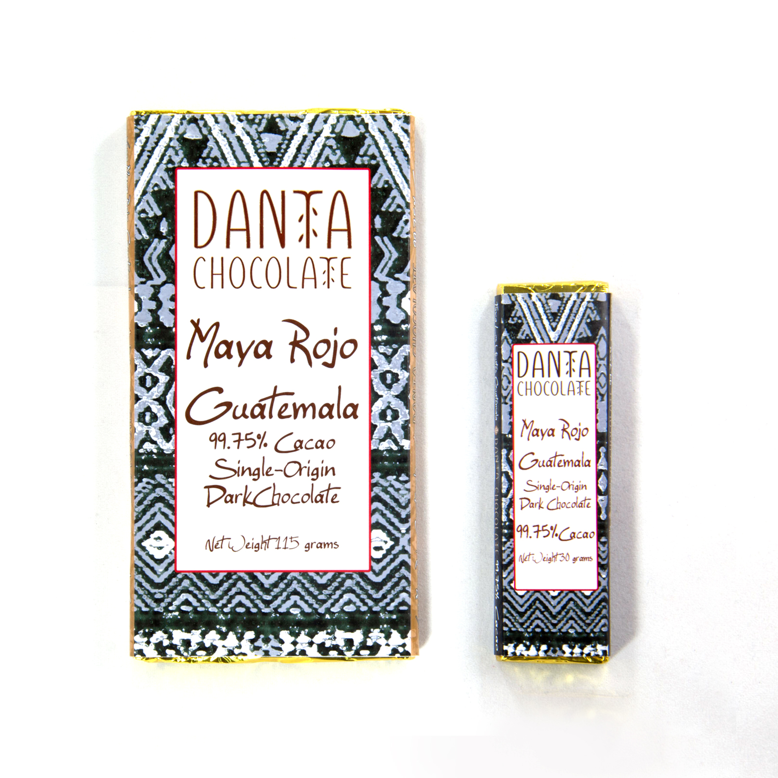 Barras de chocolate 99.75% cacao maya rojo