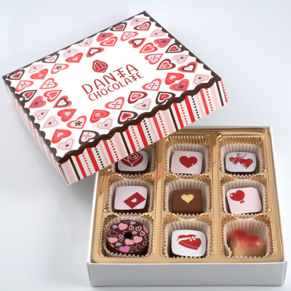 Caja 9 Bombones Tapa Corazones
