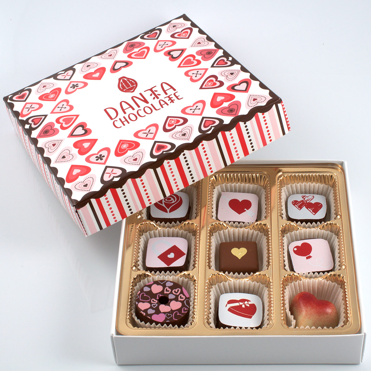 Caja 9 Bombones Tapa Corazones